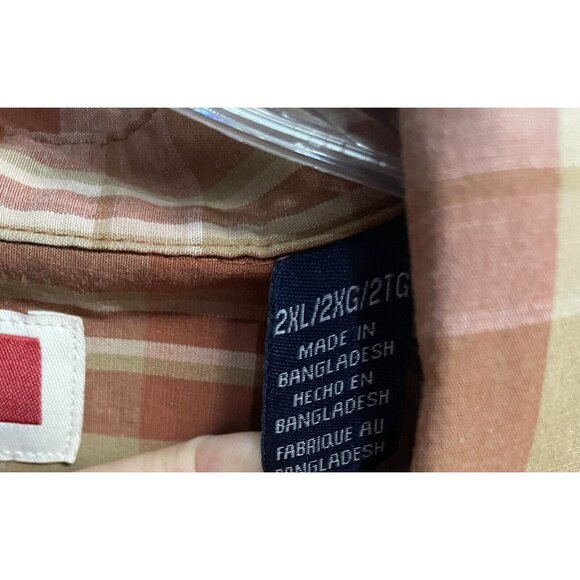 Wrangler Button Up Shirt Men's Size 2X Orange Plaid Shirt Cotton Polyester Blend - Picture 9 of 9